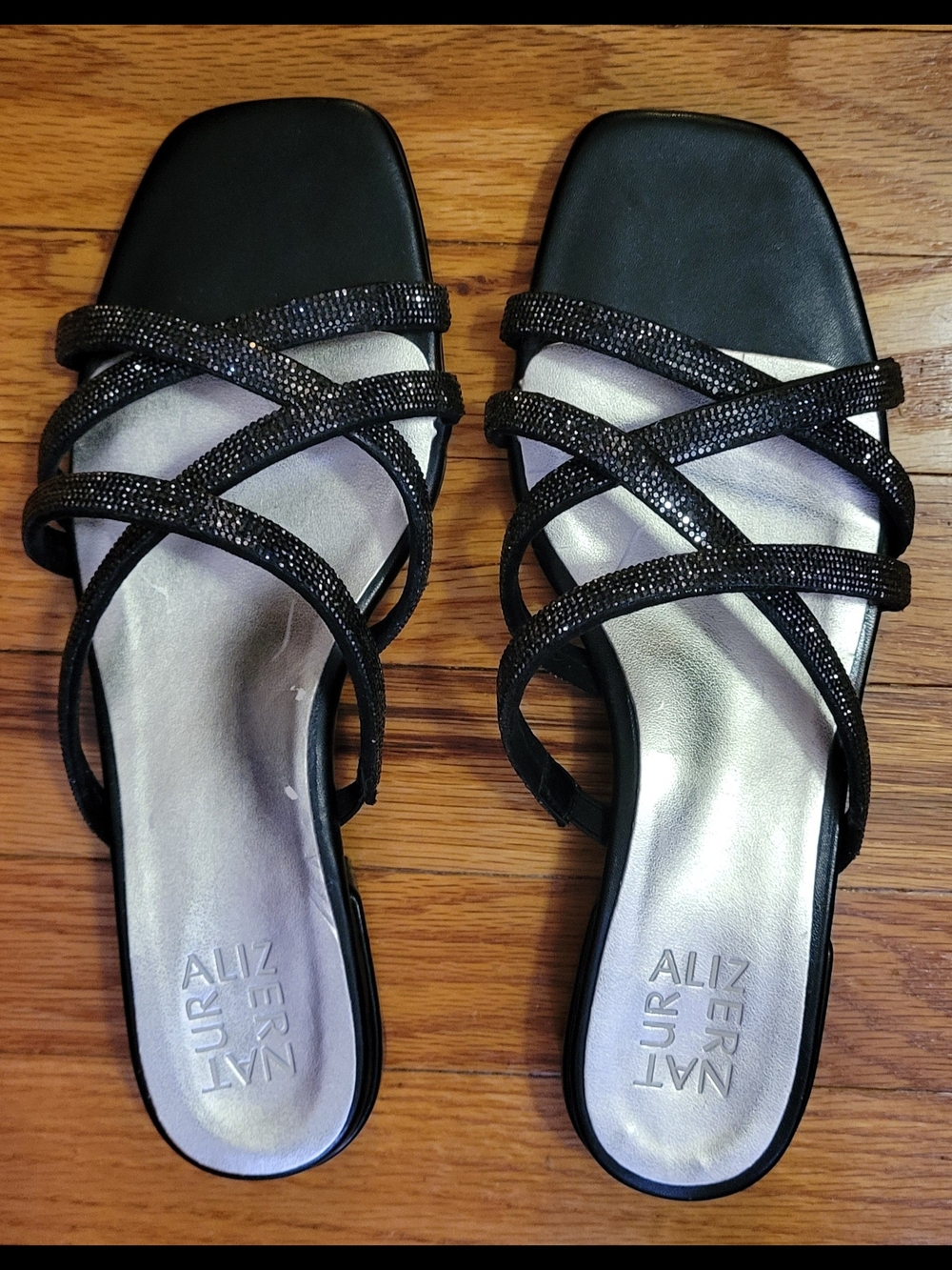Black Strappy Slide Sandals Naturalizer Abriana 2 Rhinestone 8